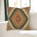 18" Brown and Green Geometric Jute Wool Blend Throw Pillow - Homeroots