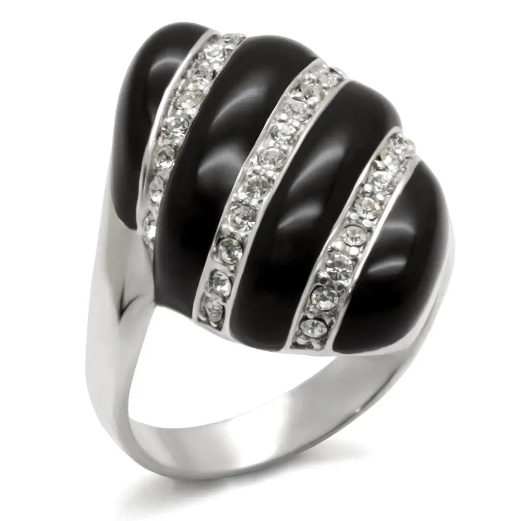 40314 - High-Polished 925 Sterling Silver Ring with Top Grade Crystal in Clear - Alamode - Flyclothing LLC