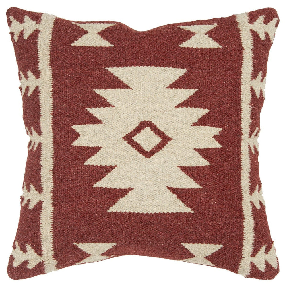 18" Red and Beige Cotton Throw Pillow - Homeroots