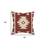18" Red and Beige Cotton Throw Pillow - Homeroots