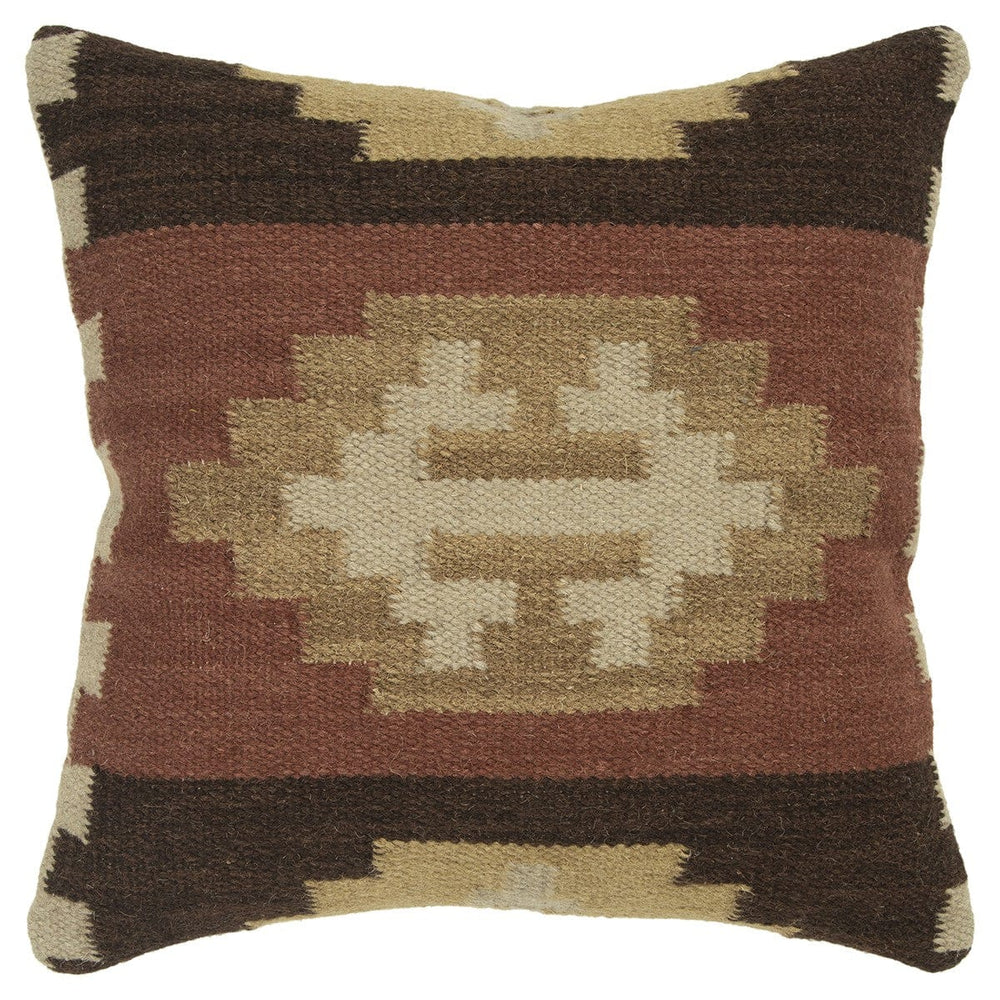 18" Brown and Beige Geometric Jute Wool Blend Throw Pillow - Homeroots - Flyclothing LLC