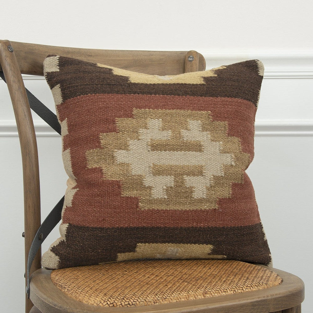 18" Brown and Beige Geometric Jute Wool Blend Throw Pillow - Homeroots - Flyclothing LLC