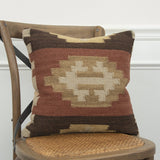 18" Brown and Beige Geometric Jute Wool Blend Throw Pillow - Homeroots