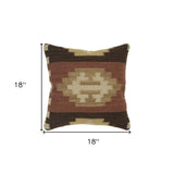 18" Brown and Beige Geometric Jute Wool Blend Throw Pillow - Homeroots - Flyclothing LLC