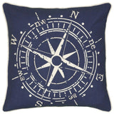 18" Navy and White Nautical Compass Throw Pillow - Homeroots