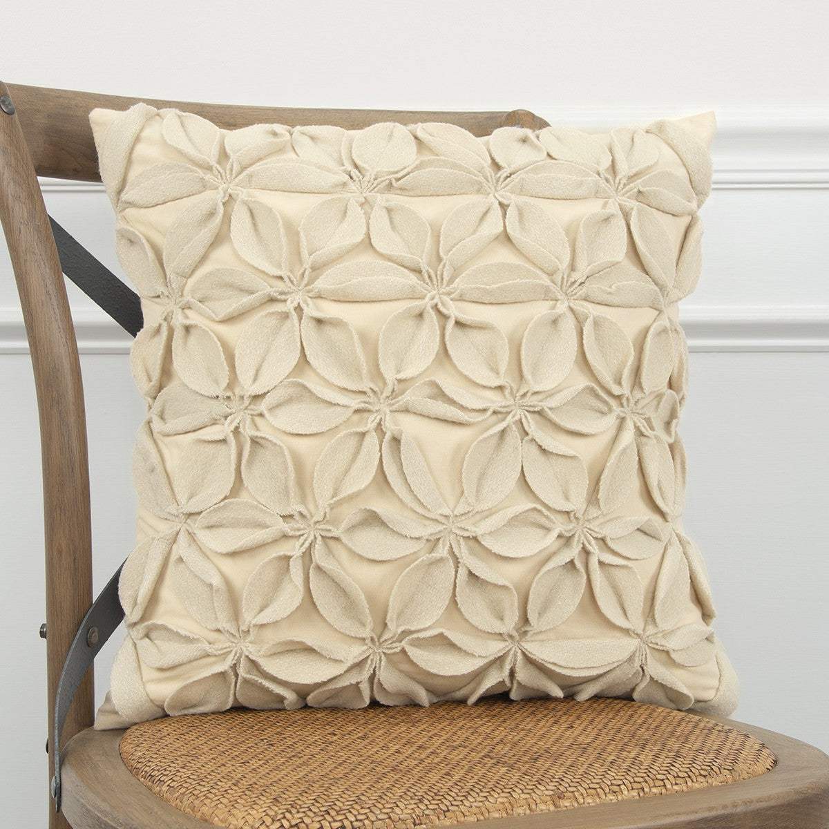 Cream Pinwheel Floral Petal Down Filled Throw Pillow - Homeroots - Flyclothing LLC