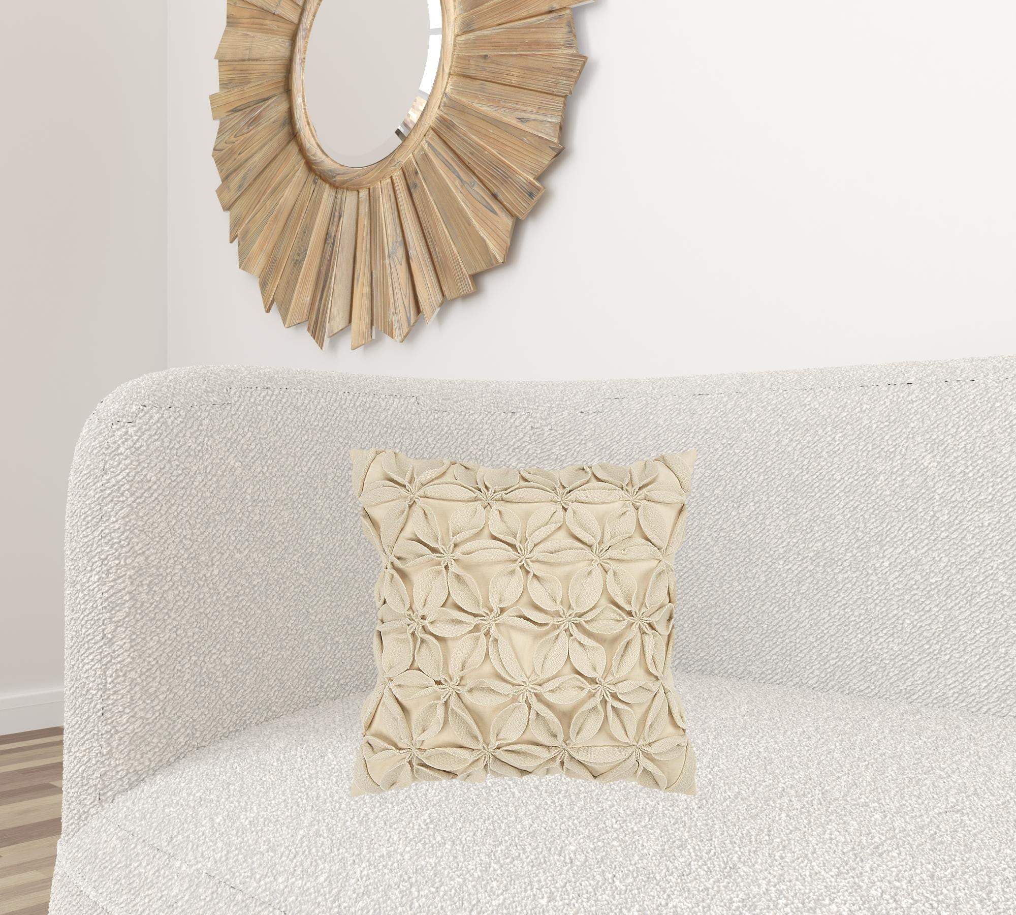 Cream Pinwheel Floral Petal Down Filled Throw Pillow - Homeroots - Flyclothing LLC