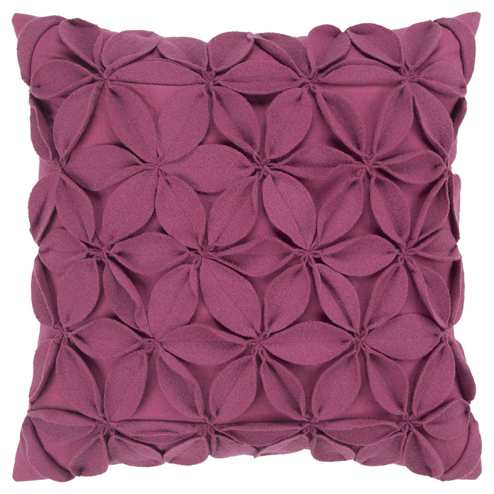 18" Magenta Floral Wool Blend Throw Pillow With Applique - Homeroots