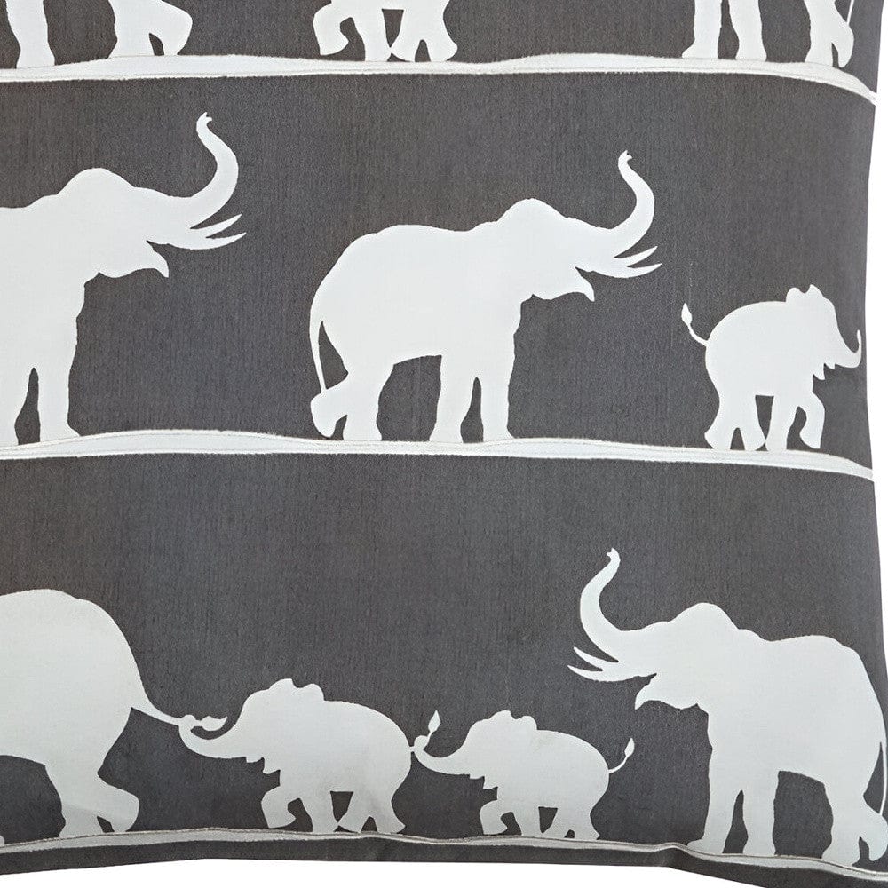 20" Gray and White Elephant Cotton Throw Pillow - Homeroots - Flyclothing LLC