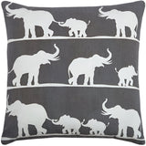 20" Gray and White Elephant Cotton Throw Pillow - Homeroots