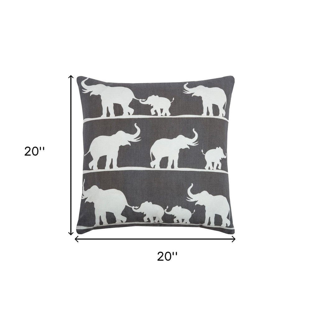 20" Gray and White Elephant Cotton Throw Pillow - Homeroots - Flyclothing LLC