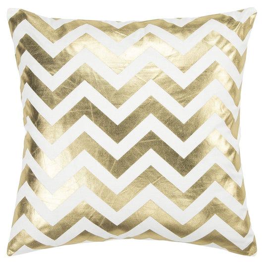18" Gold and Ivory Cotton Throw Pillow