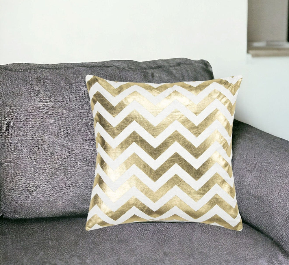 18" Gold and Ivory Cotton Throw Pillow - Homeroots - Flyclothing LLC