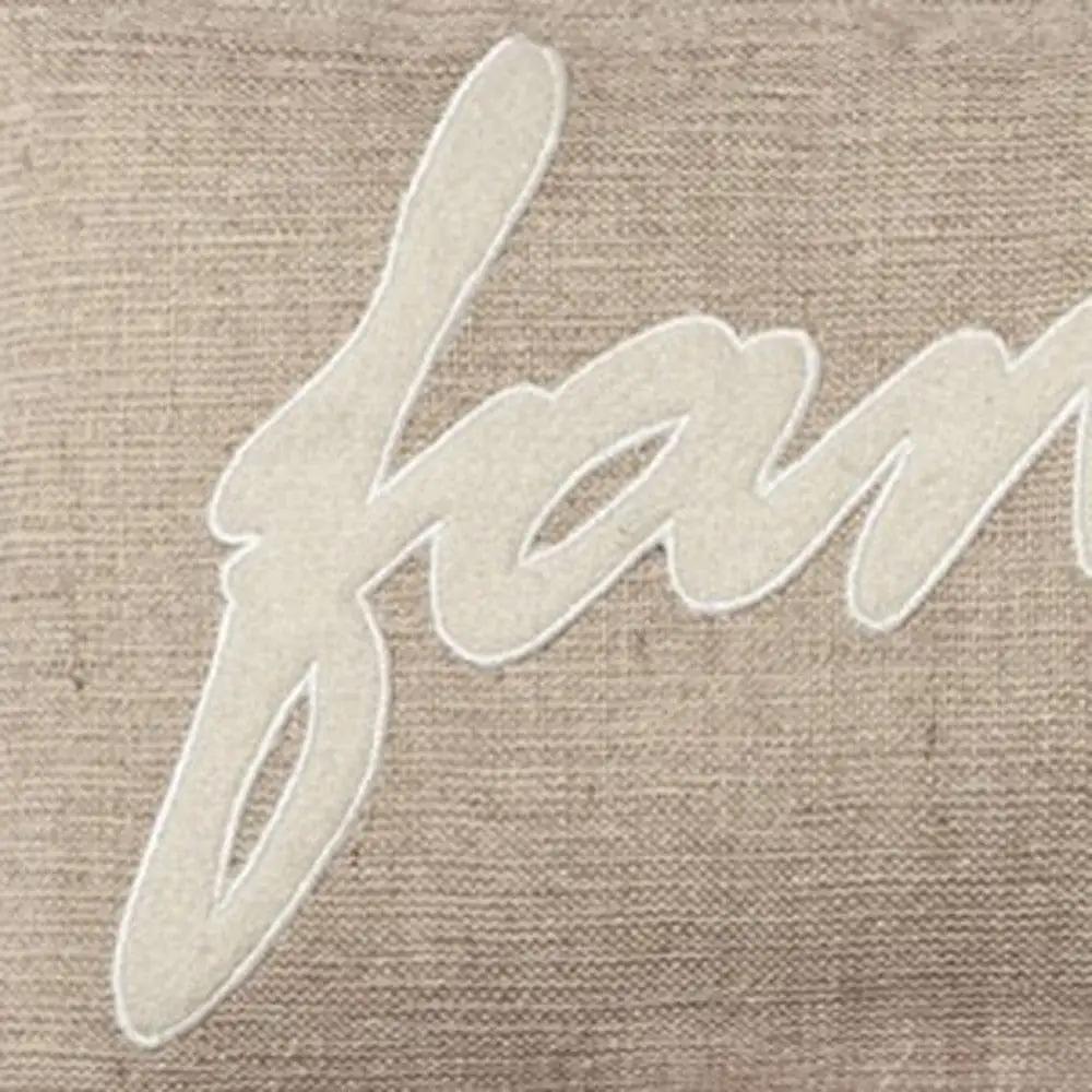 21" X 11" Tan Cotton Blend Zippered Pillow With Applique - Homeroots