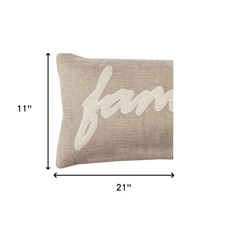 21" X 11" Tan Cotton Blend Zippered Pillow With Applique - Homeroots - Flyclothing LLC