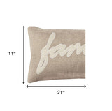 21" X 11" Tan Cotton Blend Zippered Pillow With Applique - Homeroots