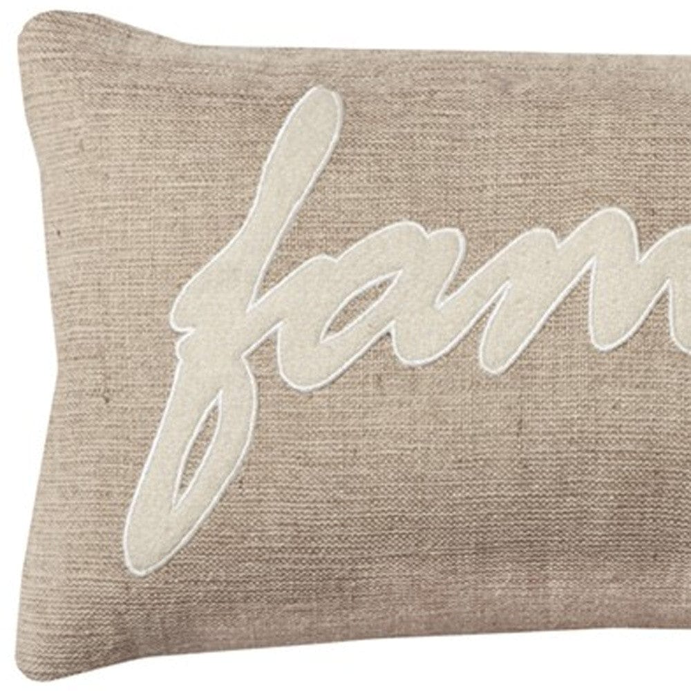 21" X 11" Tan Cotton Blend Zippered Pillow With Applique - Homeroots - Flyclothing LLC