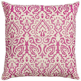 22" Pink and White Damask Cotton Throw Pillow - Homeroots