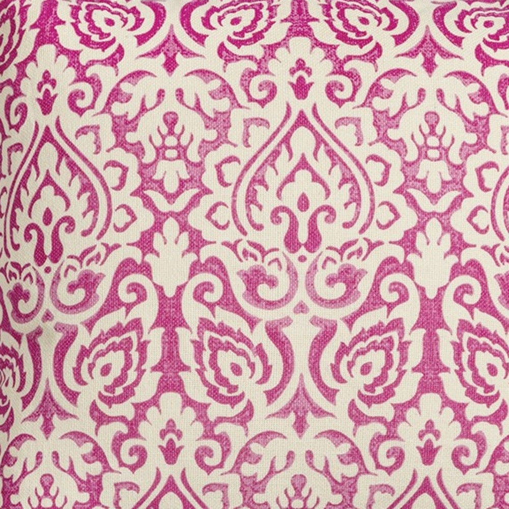 22" Pink and White Damask Cotton Throw Pillow - Homeroots - Flyclothing LLC