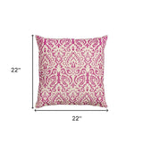 22" Pink and White Damask Cotton Throw Pillow - Homeroots - Flyclothing LLC