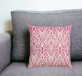 22" Pink and White Damask Cotton Throw Pillow - Homeroots