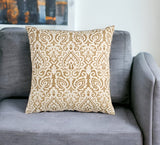 22" Gold and White Cotton Throw Pillow - Homeroots