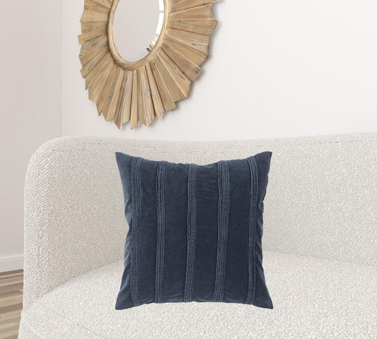 22" Navy Textural Striped Throw Pillow - Homeroots