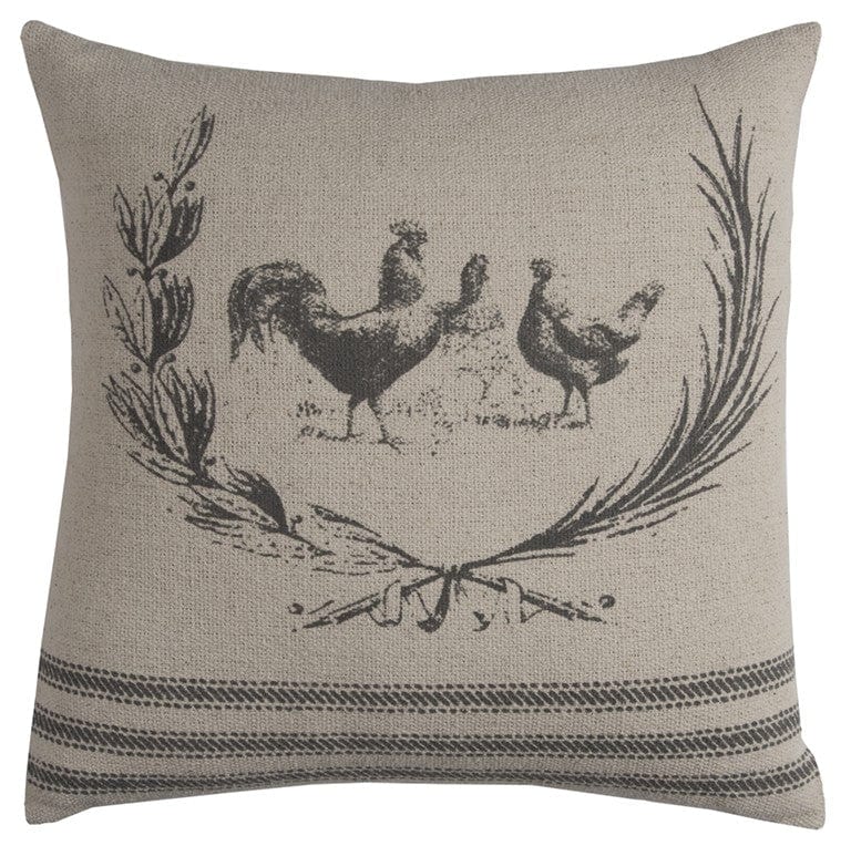 20" Natural and Gray Rooster Cotton Throw Pillow - Homeroots - Flyclothing LLC
