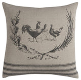 20" Natural and Gray Rooster Cotton Throw Pillow - Homeroots