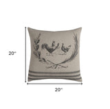 20" Natural and Gray Rooster Cotton Throw Pillow - Homeroots