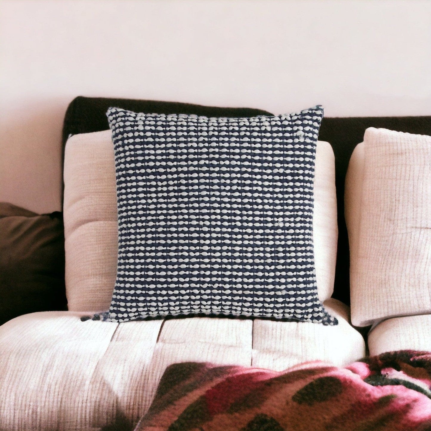20" X 20" Blue and White Weave Cotton Zippered Pillow - Homeroots - Flyclothing LLC