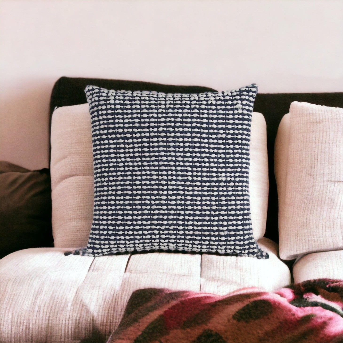 20" X 20" Blue and White Weave Cotton Zippered Pillow - Homeroots - Flyclothing LLC