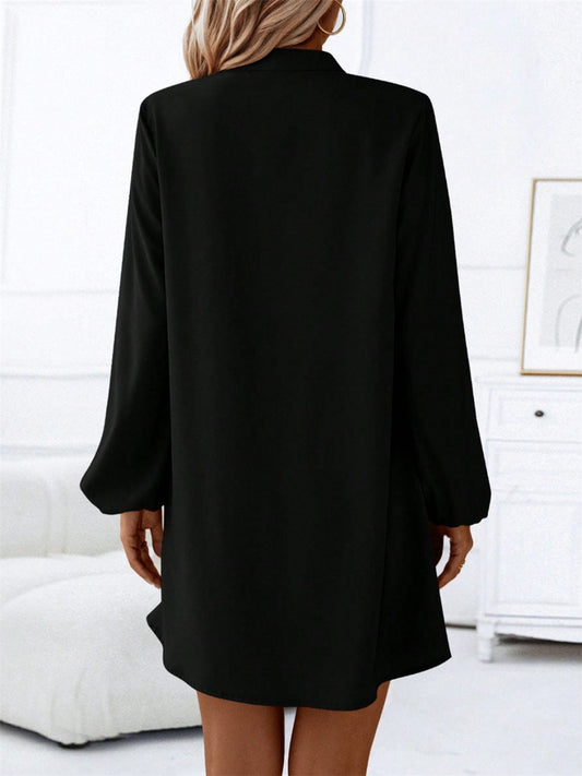 Notched Long Sleeve Mini Dress - Trendsi