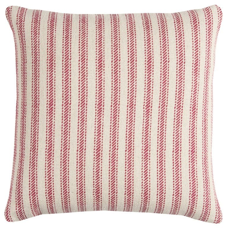 20" Red and Natural Ticking Stripe Cotton Throw Pillow - Homeroots
