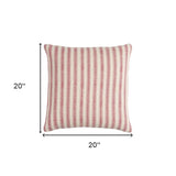 20" Red and Natural Ticking Stripe Cotton Throw Pillow - Homeroots