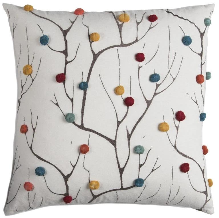 Set of Two 20" X 20" Brown Indoor Outdoor Throw Pillow Cover & Insert with Pom Poms - Homeroots