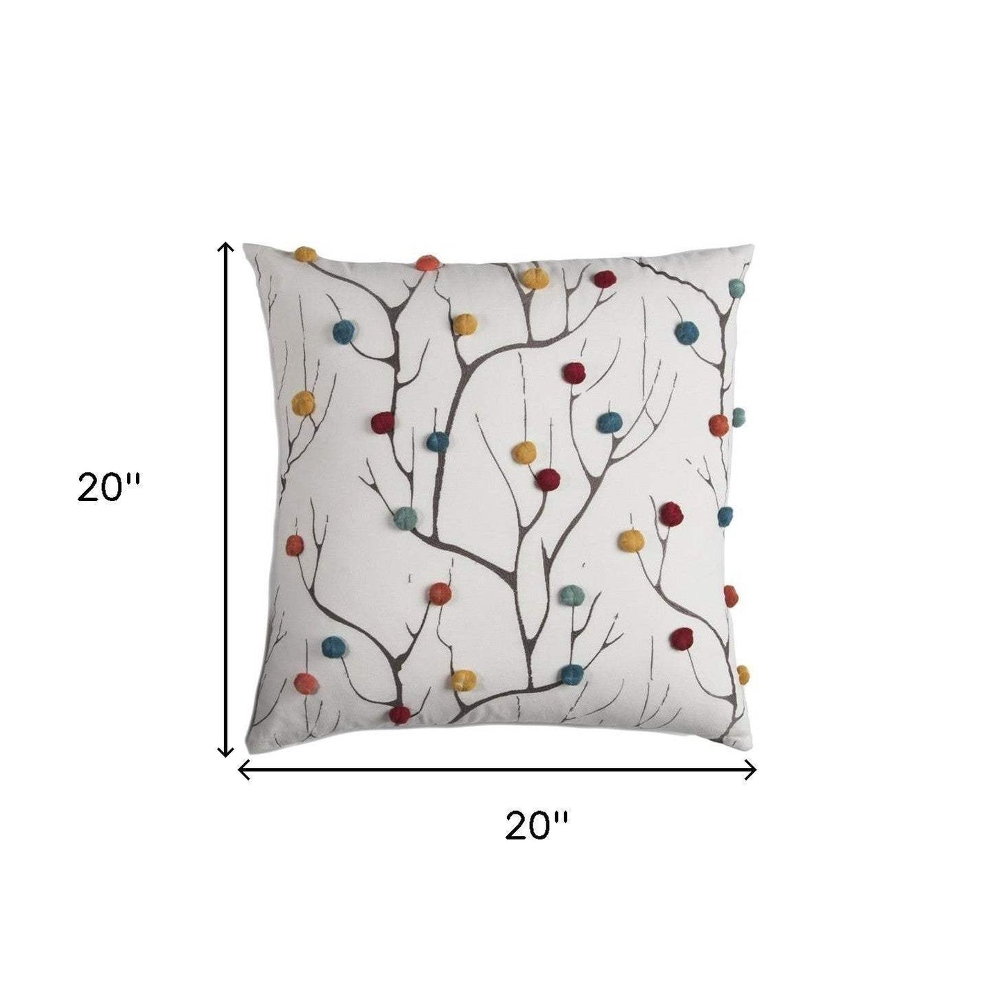 Set of Two 20" X 20" Brown Indoor Outdoor Throw Pillow Cover & Insert with Pom Poms - Homeroots - Flyclothing LLC