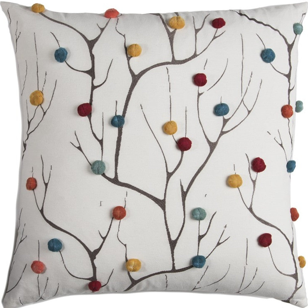 Set of Two 20" X 20" Brown Indoor Outdoor Throw Pillow Cover & Insert with Pom Poms - Homeroots