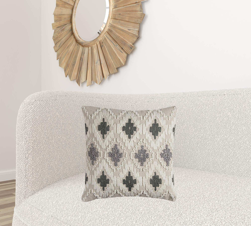 Gray Beige Classic Ikat Pattern Throw Pillow - Homeroots - Flyclothing LLC