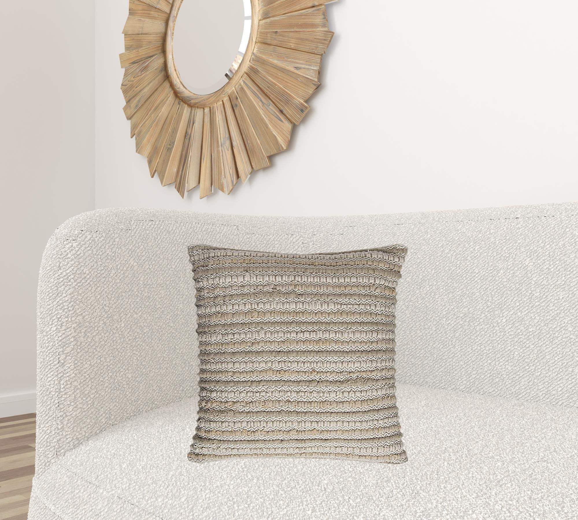 Ivory Beige Nubby Texture Bands Throw Pillow - Homeroots - Flyclothing LLC