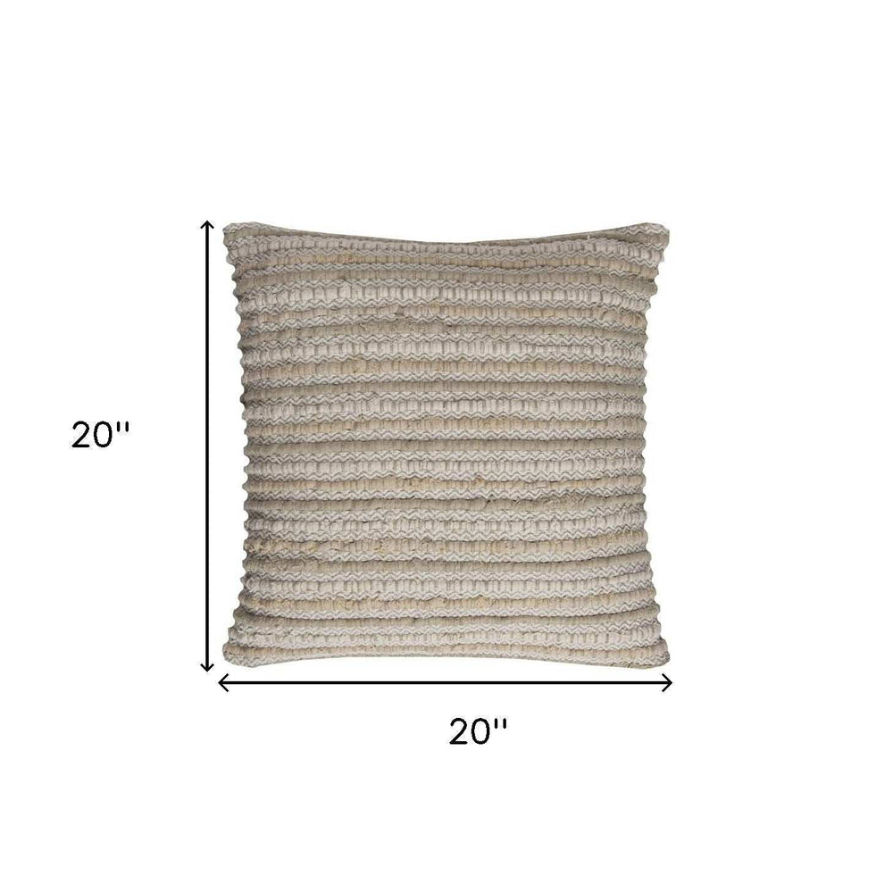 Ivory Beige Nubby Texture Bands Throw Pillow - Homeroots - Flyclothing LLC