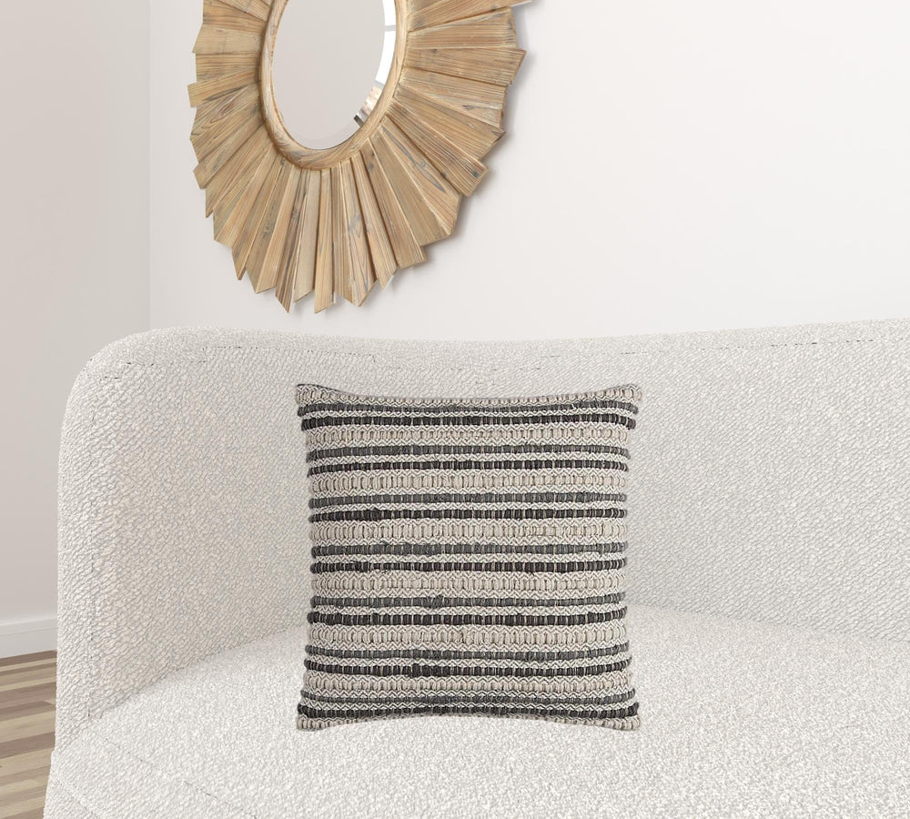 20" Gray Beige Nubby Texture Bands Throw Pillow - Homeroots - Flyclothing LLC