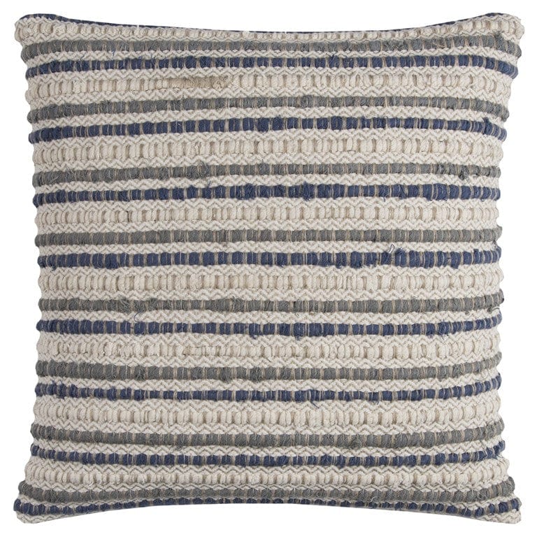 Blue Beige Nubby Texture Bands Throw Pillow - Homeroots