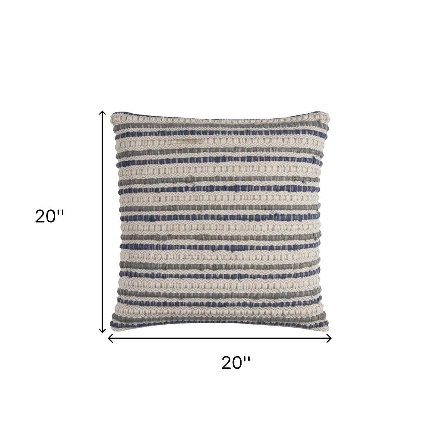 Blue Beige Nubby Texture Bands Throw Pillow - Homeroots