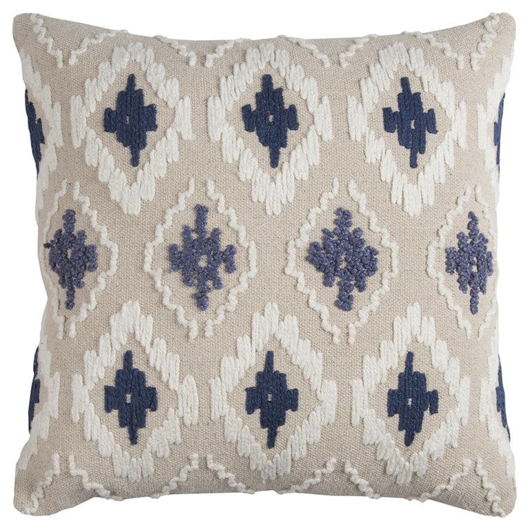 Navy Beige Classic Ikat Pattern Throw Pillow - Homeroots