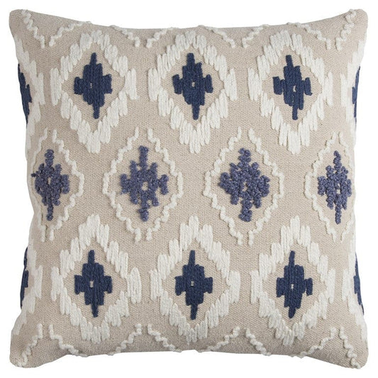 Navy Beige Classic Ikat Pattern Throw Pillow - Homeroots