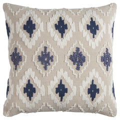 Navy Beige Classic Ikat Pattern Throw Pillow - Homeroots