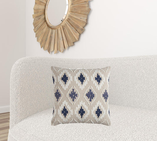 Navy Beige Classic Ikat Pattern Throw Pillow - Homeroots