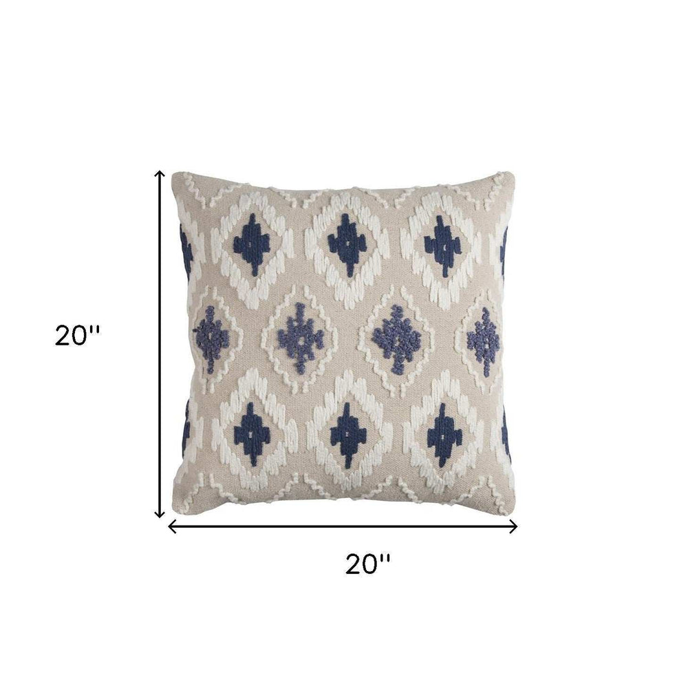 Navy Beige Classic Ikat Pattern Throw Pillow - Homeroots - Flyclothing LLC