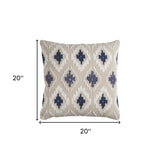Navy Beige Classic Ikat Pattern Throw Pillow - Homeroots